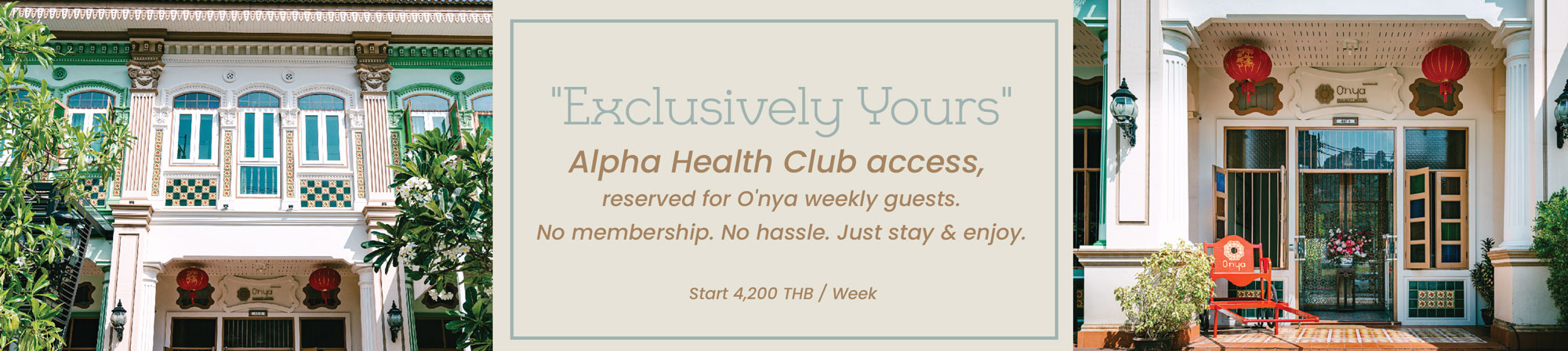 Weekly stay in Phuket, Phuket long stay hotel, Hotel with free gym access, Phuket hotel near fitness center, Alpha Health Club access, Free fitness Phuket accommodation
